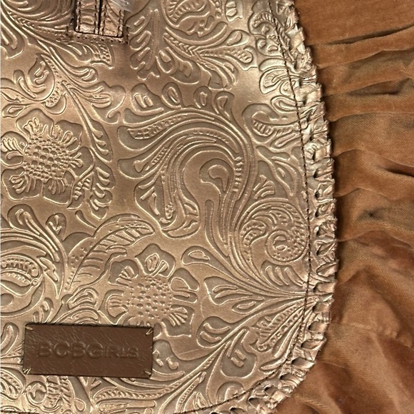 NWT BCBGIRLS  Caramel Genuine Leather and Fabric Shoulder Bag - Picture 7 of 11